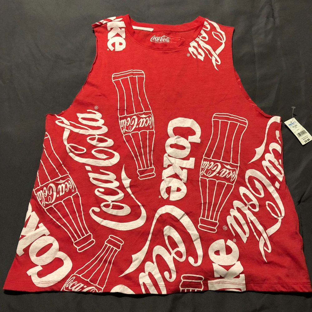 2020 Coca-Cola Red Cut Off Sleeve Summer Tank Top White Logo Stamp Size XXL 2X